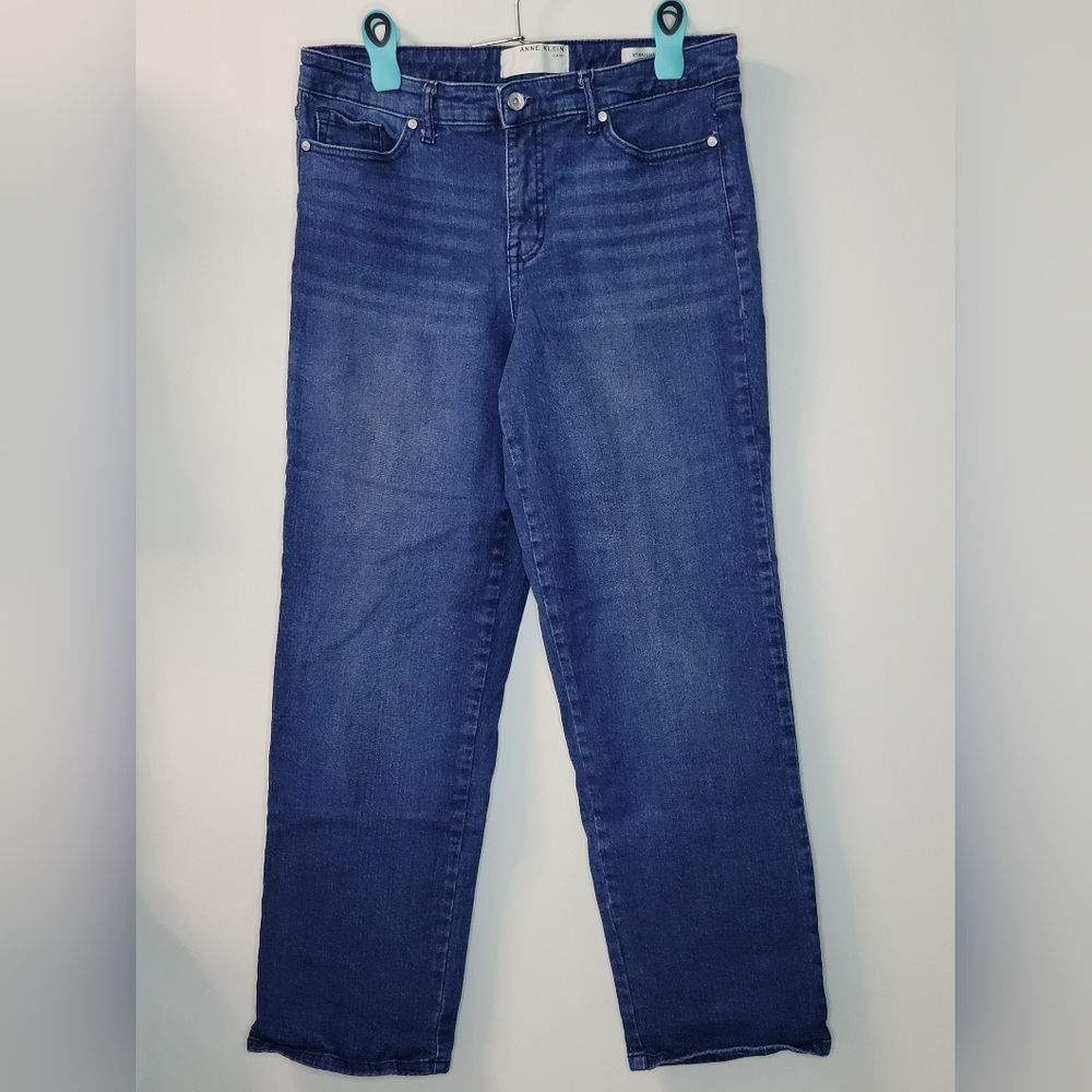 Anne Klein Straight Mid Rise Pants Jeans Dark Blue Denim Sz 12